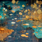 visualization of a futuristic global financial architecture, glowing golden and cyan digital circuitry forming an abstract map of the world, floating holographic symbols of the digital Yuan and diverse currencies pulsing with data, intricate 3D network nodes connected by crystalline laser lines bypassing traditional banks, dark slate blue background with a tech-noir aesthetic, hyper-realistic